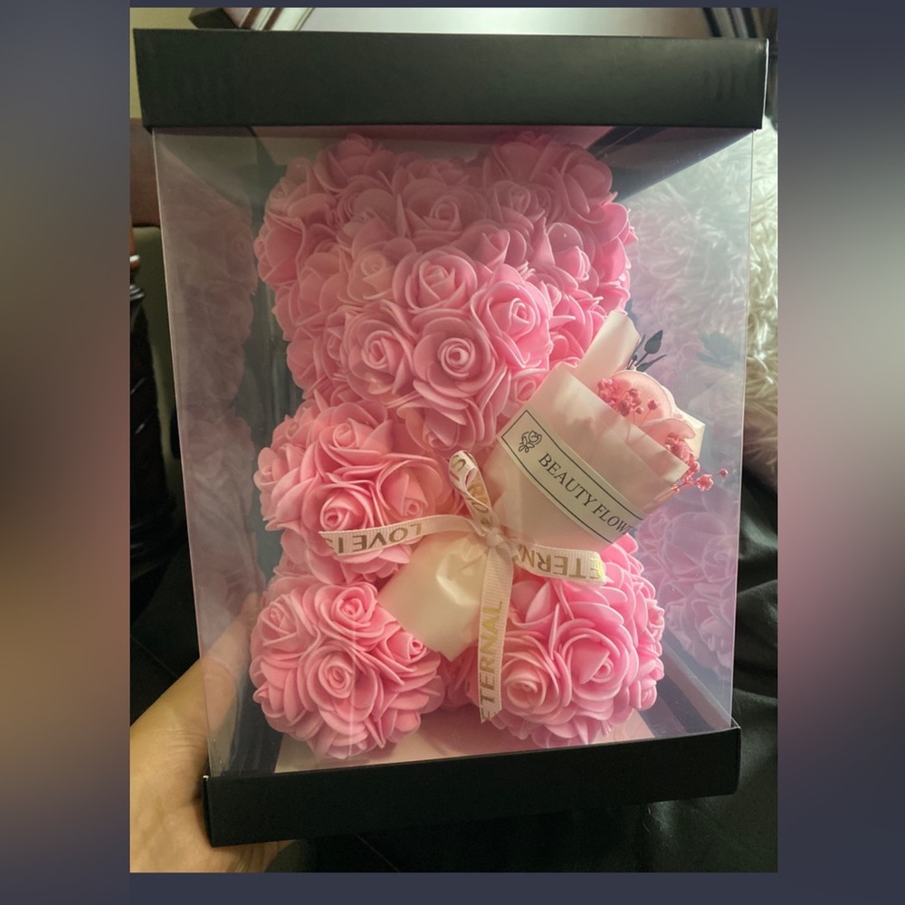 Pink eternal flower rose bear- brand new- endless teddy bear